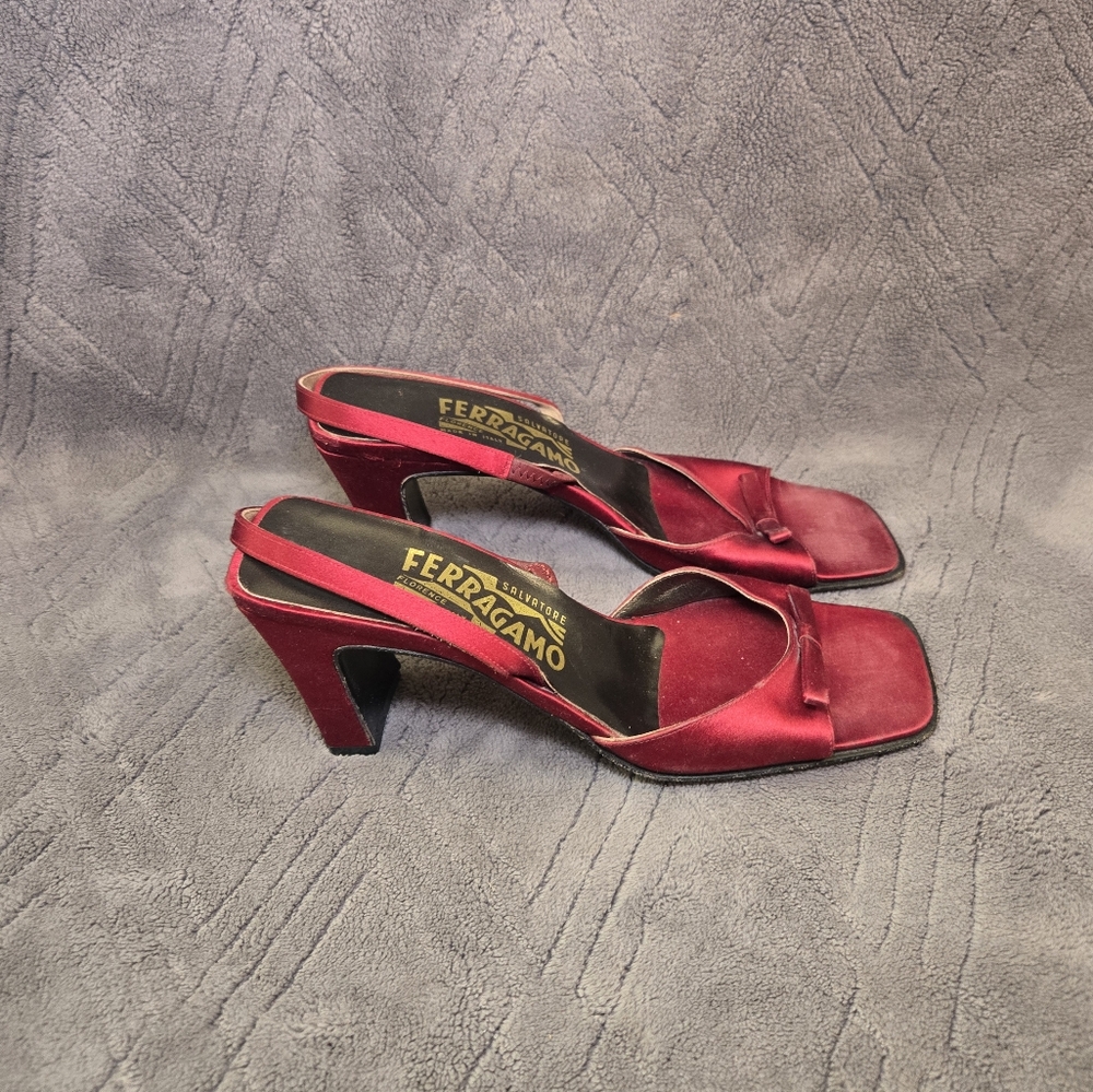 Salvatore Ferragamo Red Satin Slingback Heels